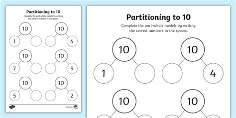 partitioning worksheet|Partitioning to 10 Worksheets (teacher made) .